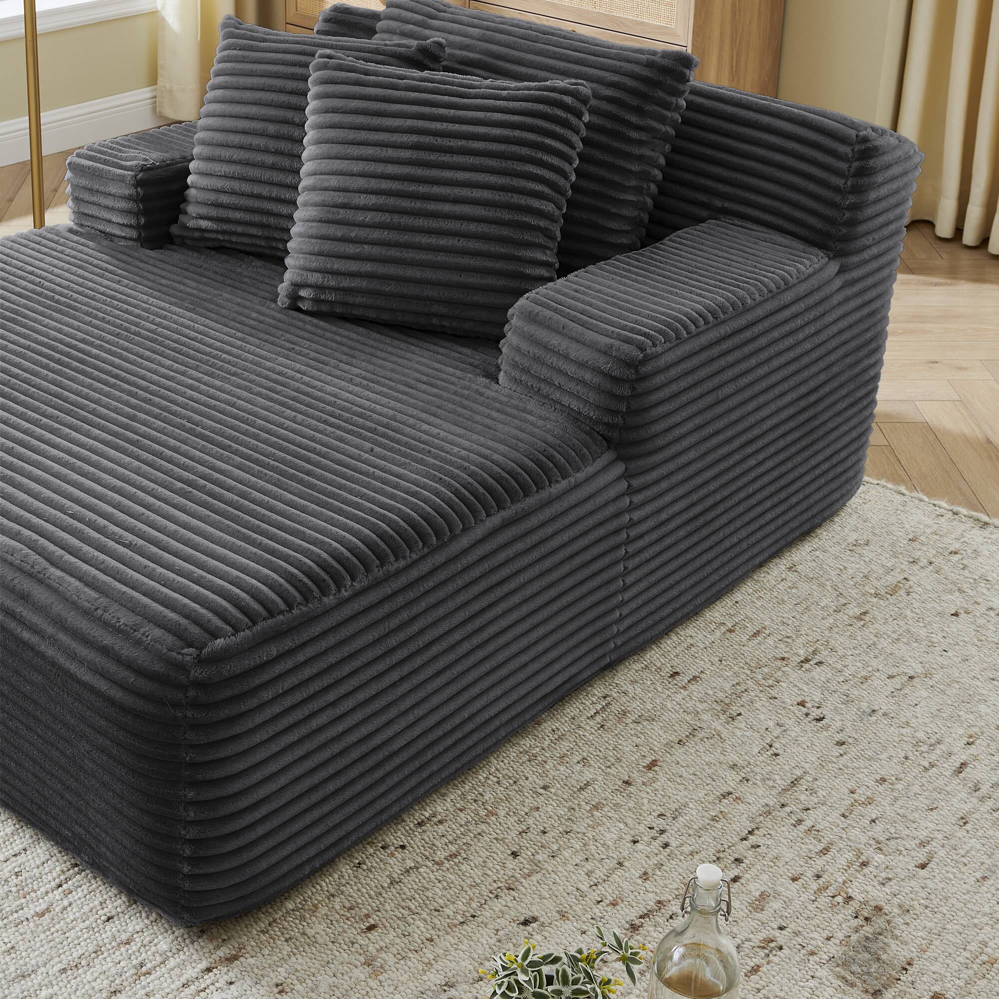 Alt View 1. Trinkets Crazed - 50" Corduroy Chaise Lounge Chair Indoor, Oversized Sleeper Chair Single Lazy Sofa Lounge Chair, Modern Reading Chair - Dark Gray.