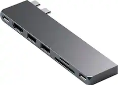 Front. Satechi - PRO Hub Slim USB-C Hub 7-in-1 w/ USB 4 Port, 4K HDMI, USB3.2 Gen 2, SD/TF Card Reader, and 100W USB C PD for Mac - Space Gray.