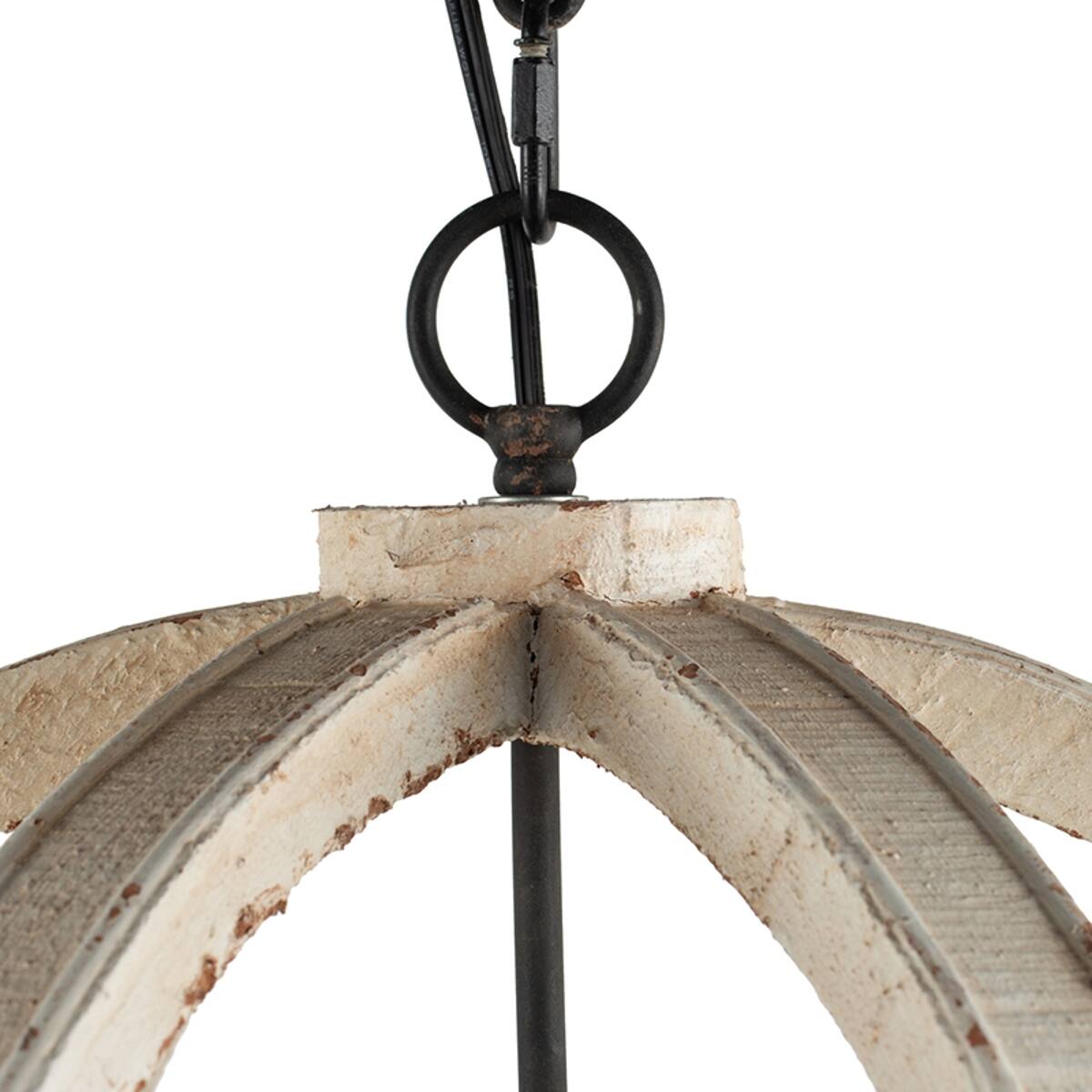 Alt View 9. Loheer - Loheer Six Light Wood Chandelier, Distressed White Finish, Adjustable Chain for Dining Room or Foyer.