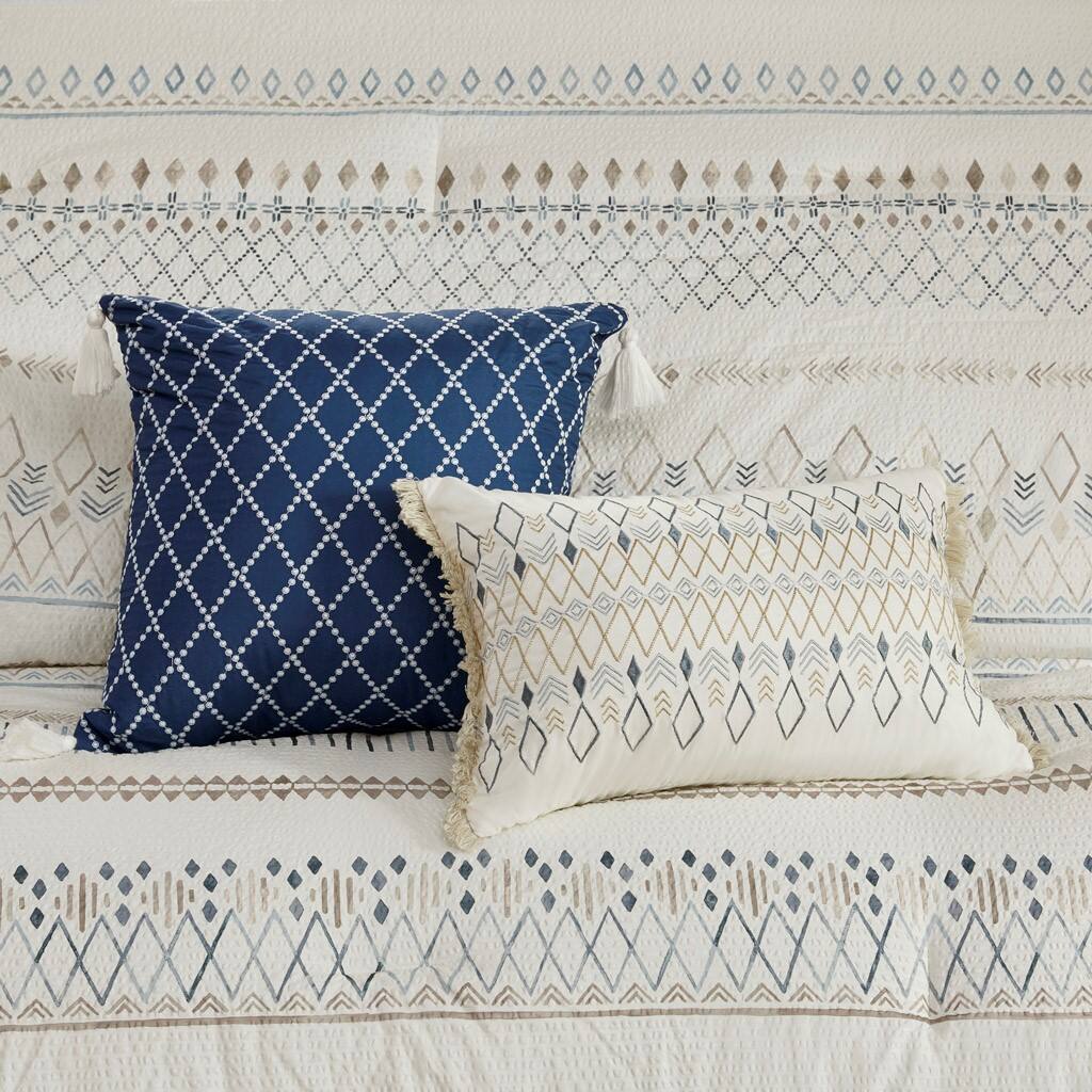 Alt View 2. Gracie Mills - Gracie Mills Penny Southwest-Inspired 5 Piece Seersucker Comforter Set with Decorative Pillows - Taupe/Blue.