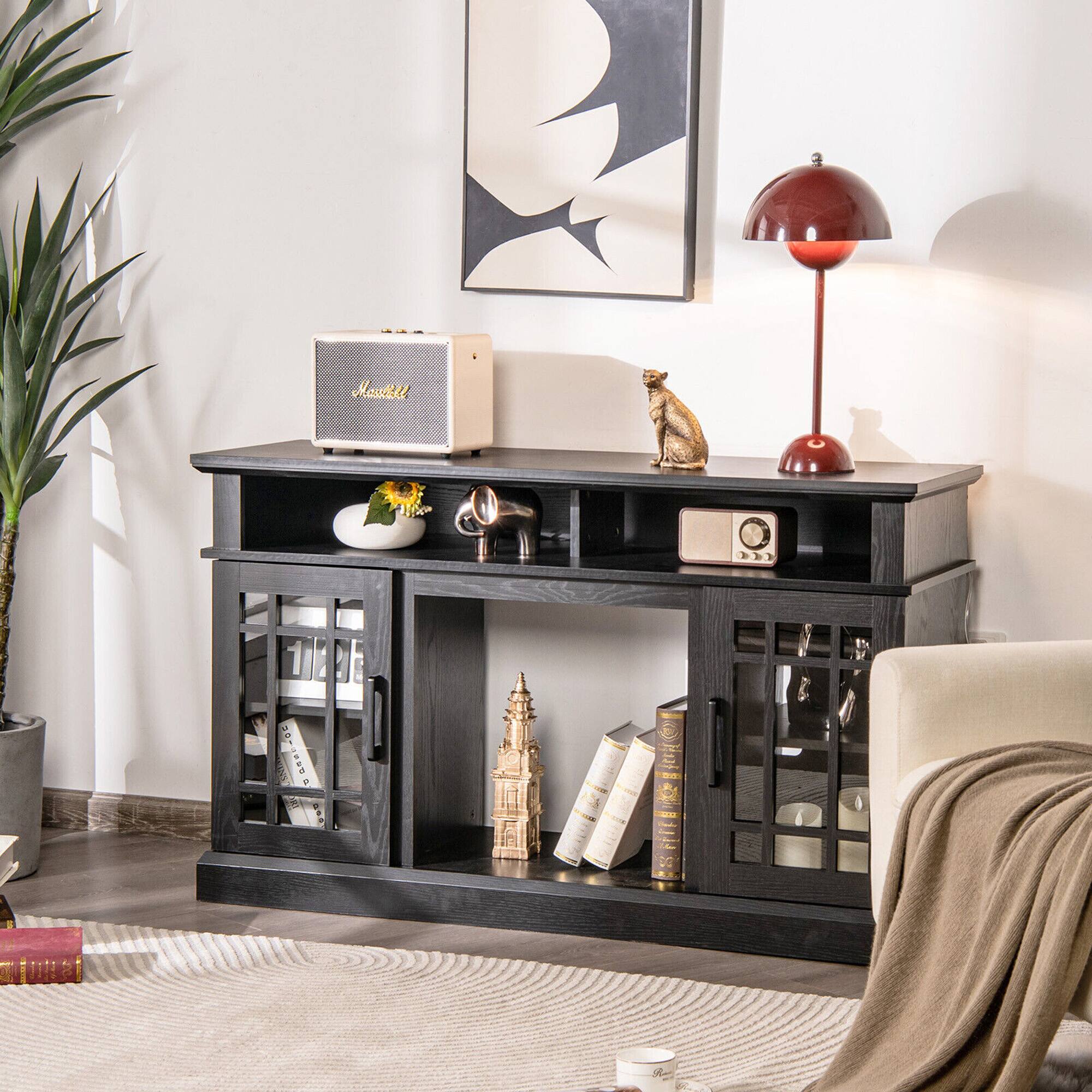 Alt View 1. Costway - Costway 48" TV Stand Console Cabinet w/ Fireplace Entertainment Center For Living Room - Black.