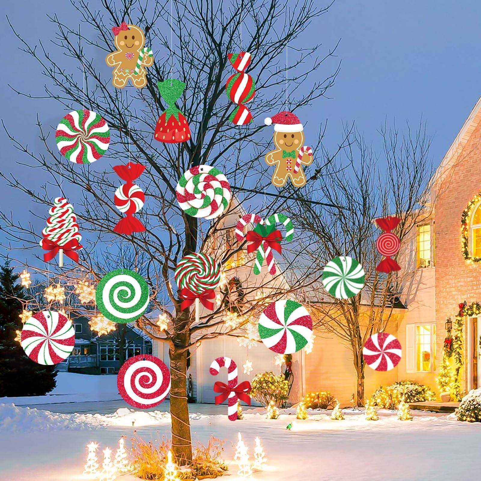 Alt View 1. Refined Abode Design - Candy Gingerbread Christmas Outdoor Decorations Large Hanging Cane Man Lollipop Decor Yard Porch Tree - MULTI.
