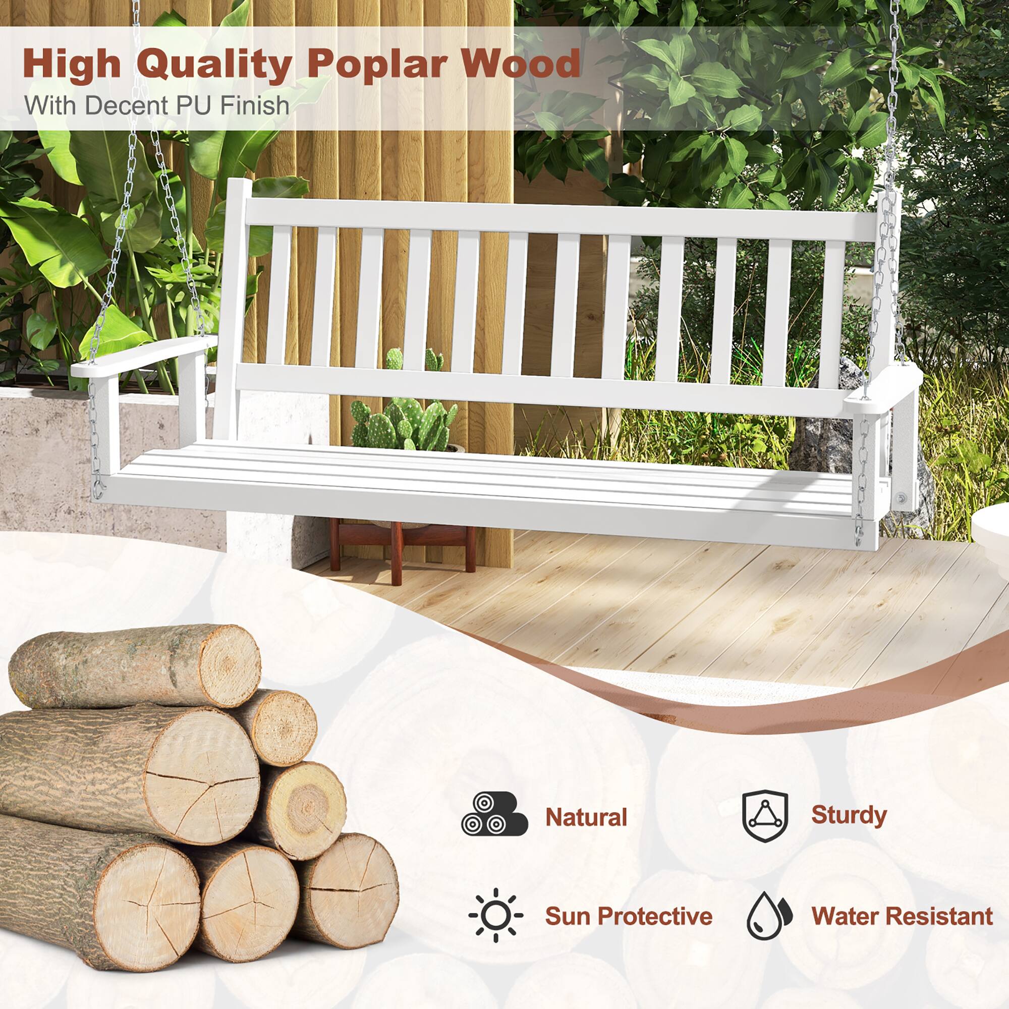 High Quality Poplar Wood  
With Decent PU Finish  

Natural  
Sturdy  
Sun Protective  
Water Resistant