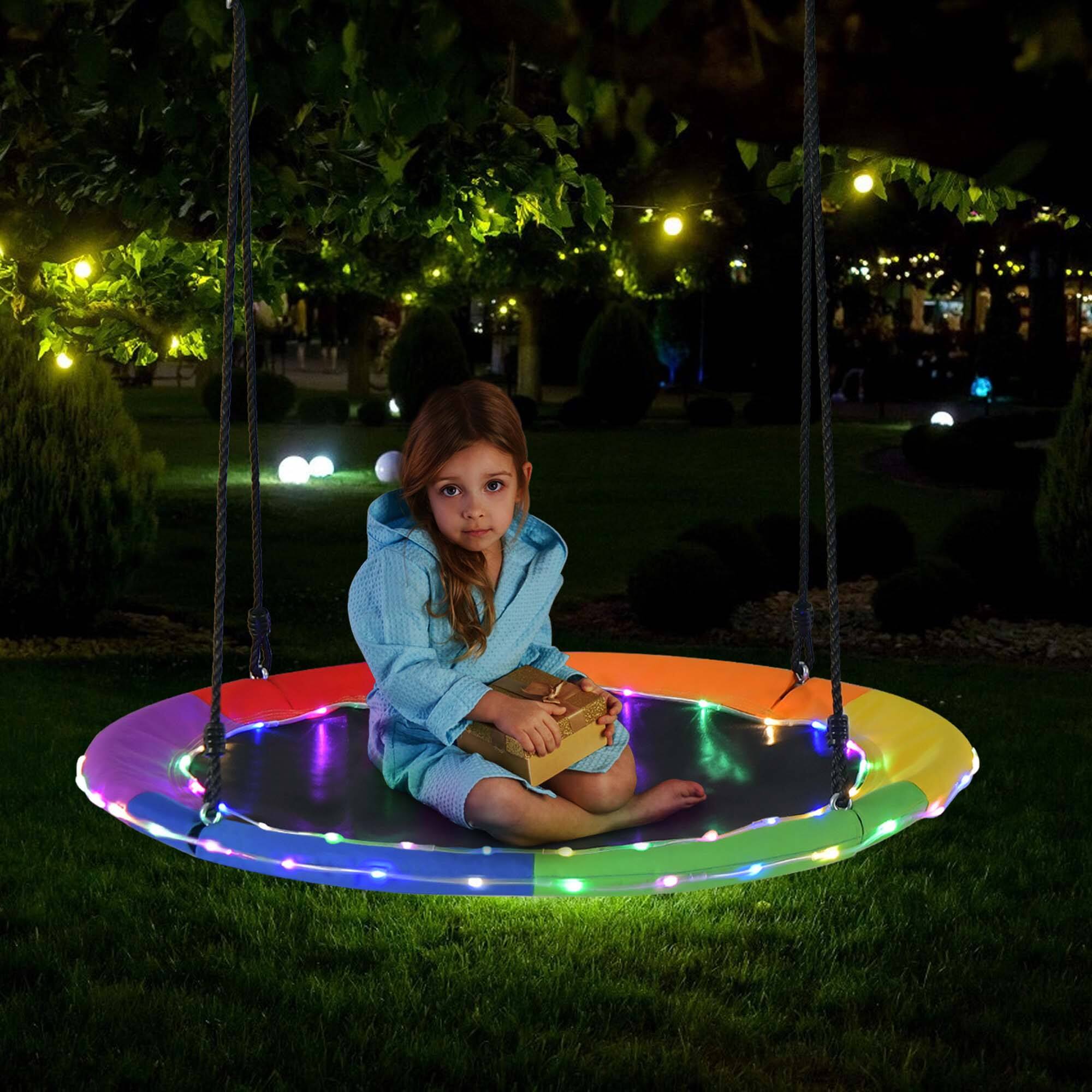Alt View 1. Costway - Costway 40" Saucer Tree Swing 660 LBS for Kids Adults Outdoor with LED Lights - Black Rainbow.