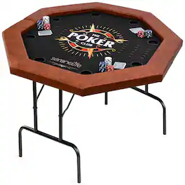 SereneLife - Casino Poker Table Foldable - 8 Players Octagonal Portable Folding Casino Leisure Game Table