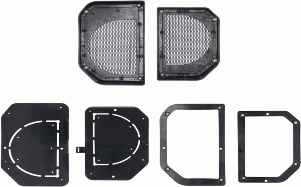 Back. Metra - Lower Dash Speaker Grille Cut-ins for Select 2024-Up Jeep Wrangler and Gladiator Vehicles - Silver.