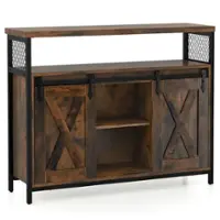 Costway - Industrial Buffet Sideboard Cabinet with Spacious Table Top Adjustable Shelves - Rustic Brown + Black - Front_Zoom