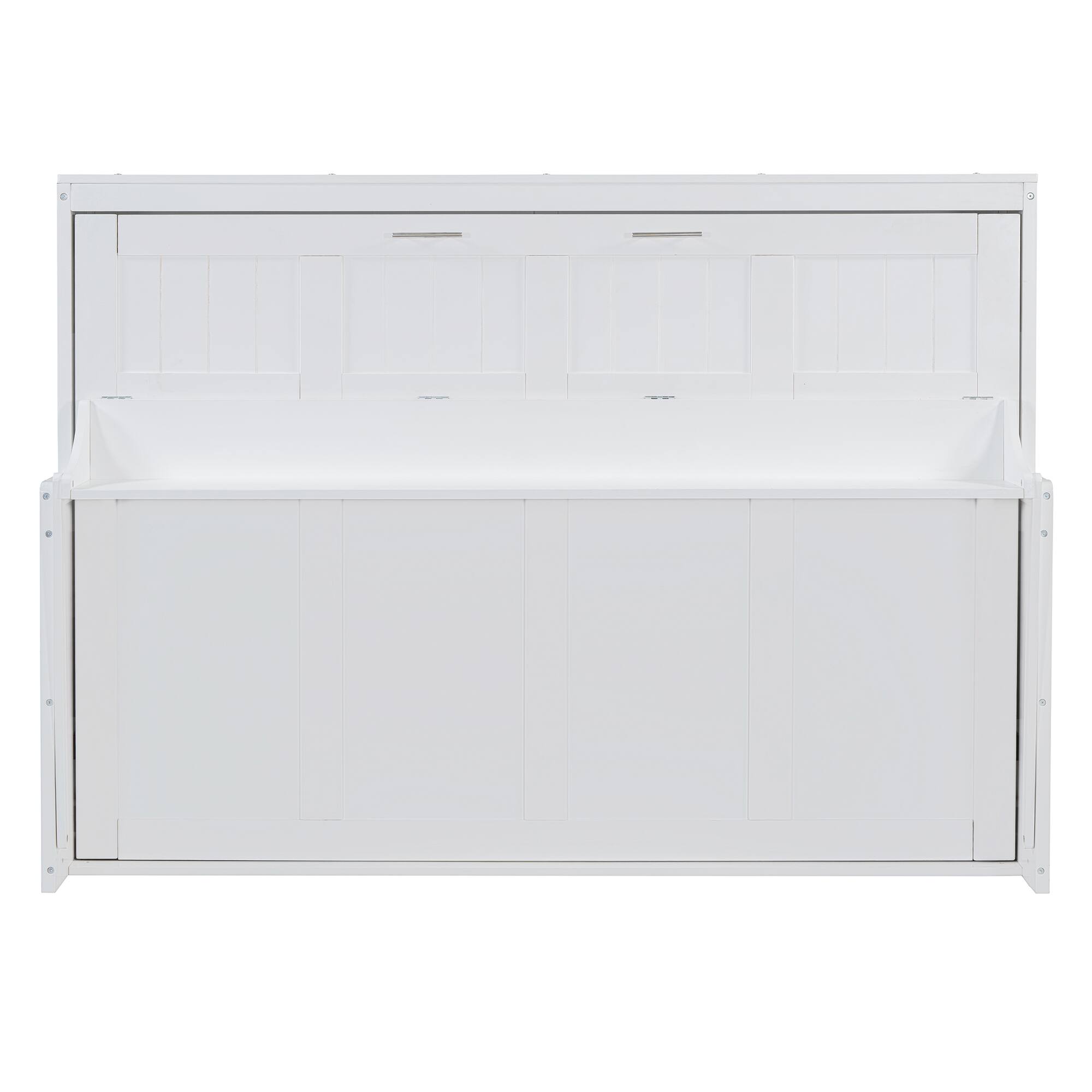 Left. Tiramisubest - White Wood Full Size Murphy Bed with Hydraulic Lift & Desk, Space-Saving and Sturdy - White.