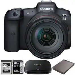 Canon - EOS R5 Camera + 24-105mm Lens + 1TB Portable SSD + 128GB CFexpress Card Bundle