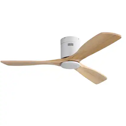 Front. Sofucor - 52'' White Ceiling Fan Modern Flush Mount Ceiling Fan No Light with Remote 3 Wood Blades for Bedroom/Farmhouse/Patio - White.