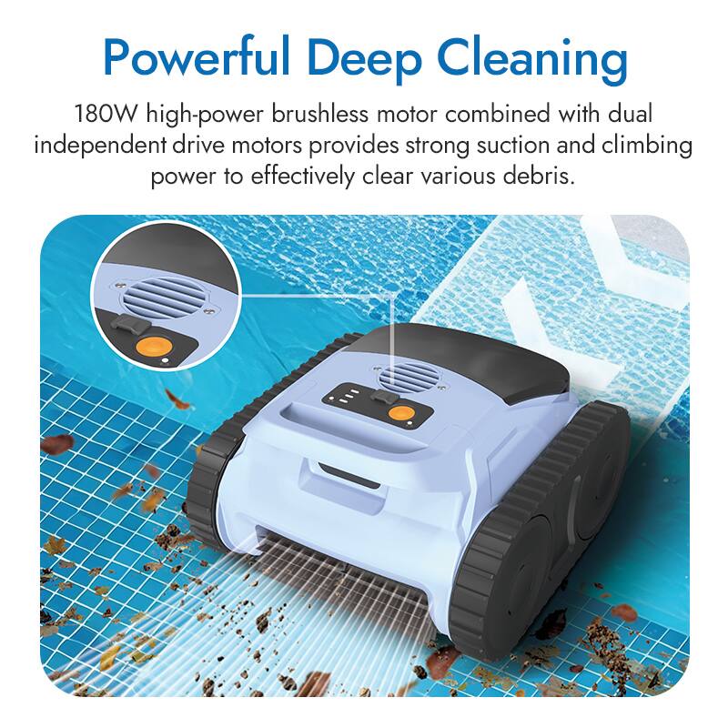 Powerful Deep Cleaning

180W high-power brushless motor combined with dual independent drive motors provides strong suction and climbing power to effectively clear various debris.