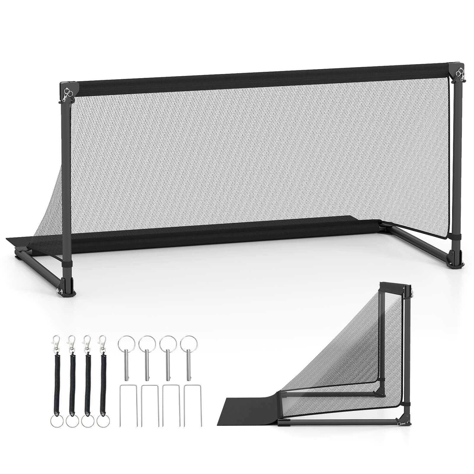 Costway - 5ft x 2.5ft Portable POP Up Toddler Soccer Net with Metal Frame, 4 Ground Stakes - Black