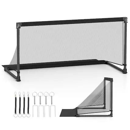 Front. Costway - Costway 5ft x 2.5ft Portable POP Up Toddler Soccer Net with Metal Frame, 4 Ground Stakes - Black.