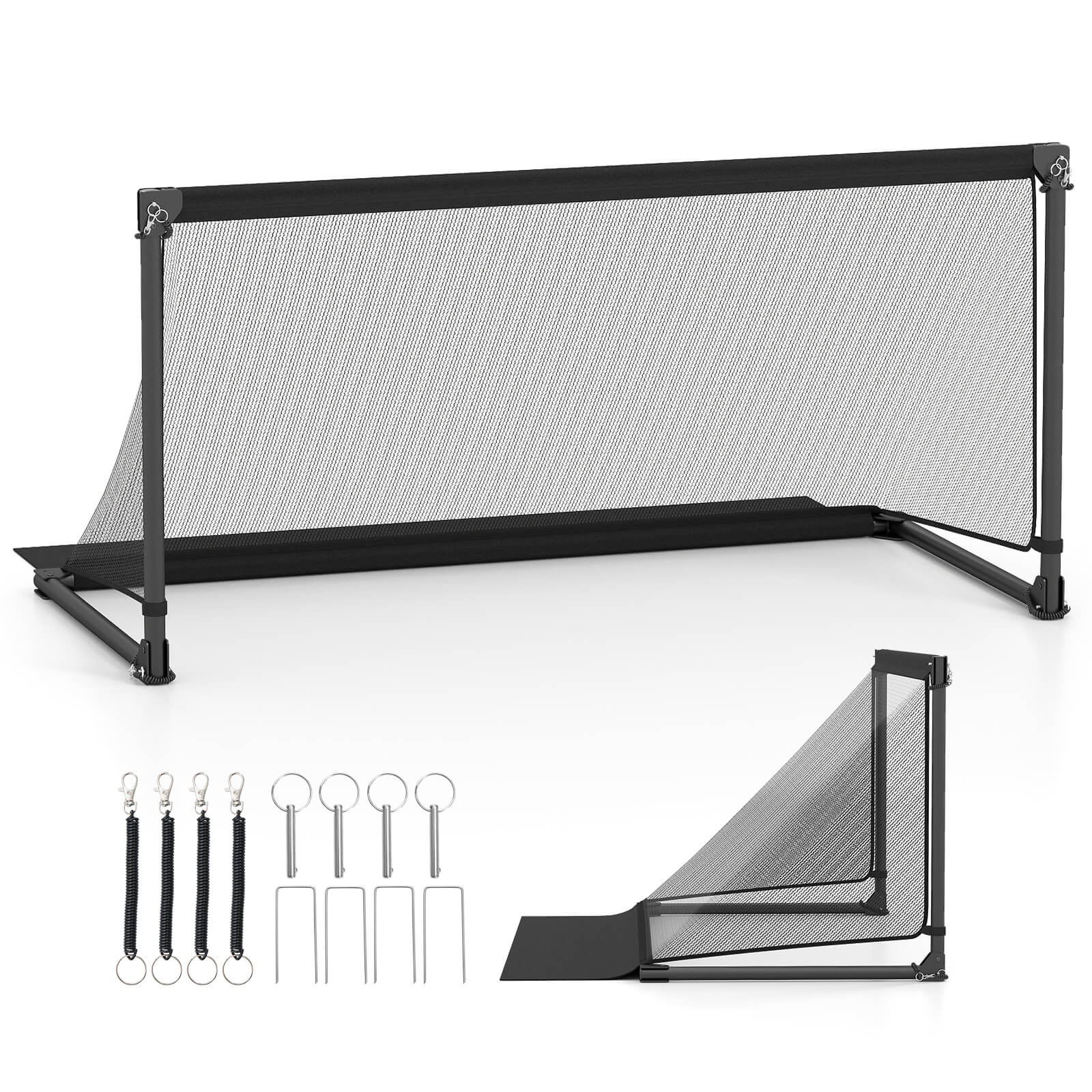 Front. Costway - Costway 5ft x 2.5ft Portable POP Up Toddler Soccer Net with Metal Frame, 4 Ground Stakes - Black.