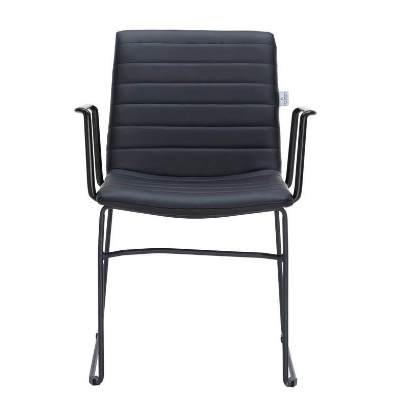 Alt View 2. LeisureMod - Zylar Office ArmChair with PU Leather, Foam Cushion, Stainless Steel Base & Ergonomic Support - Black.