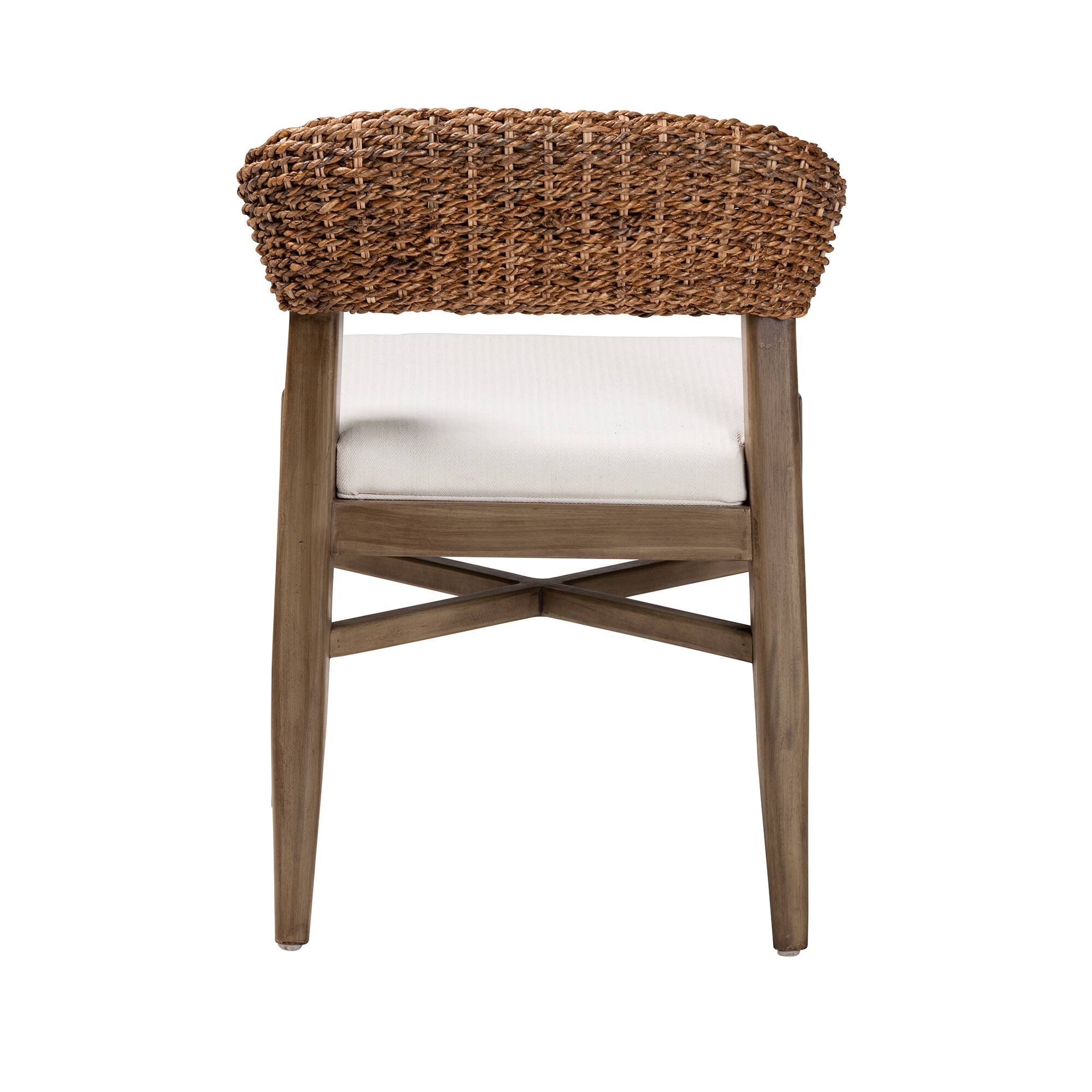 Back. bali & pari - Chloe Modern Bohemian Finished Mahogany Wood and Natural Rattan Dining Chair - White/Natural Brown/Walnut Brown.