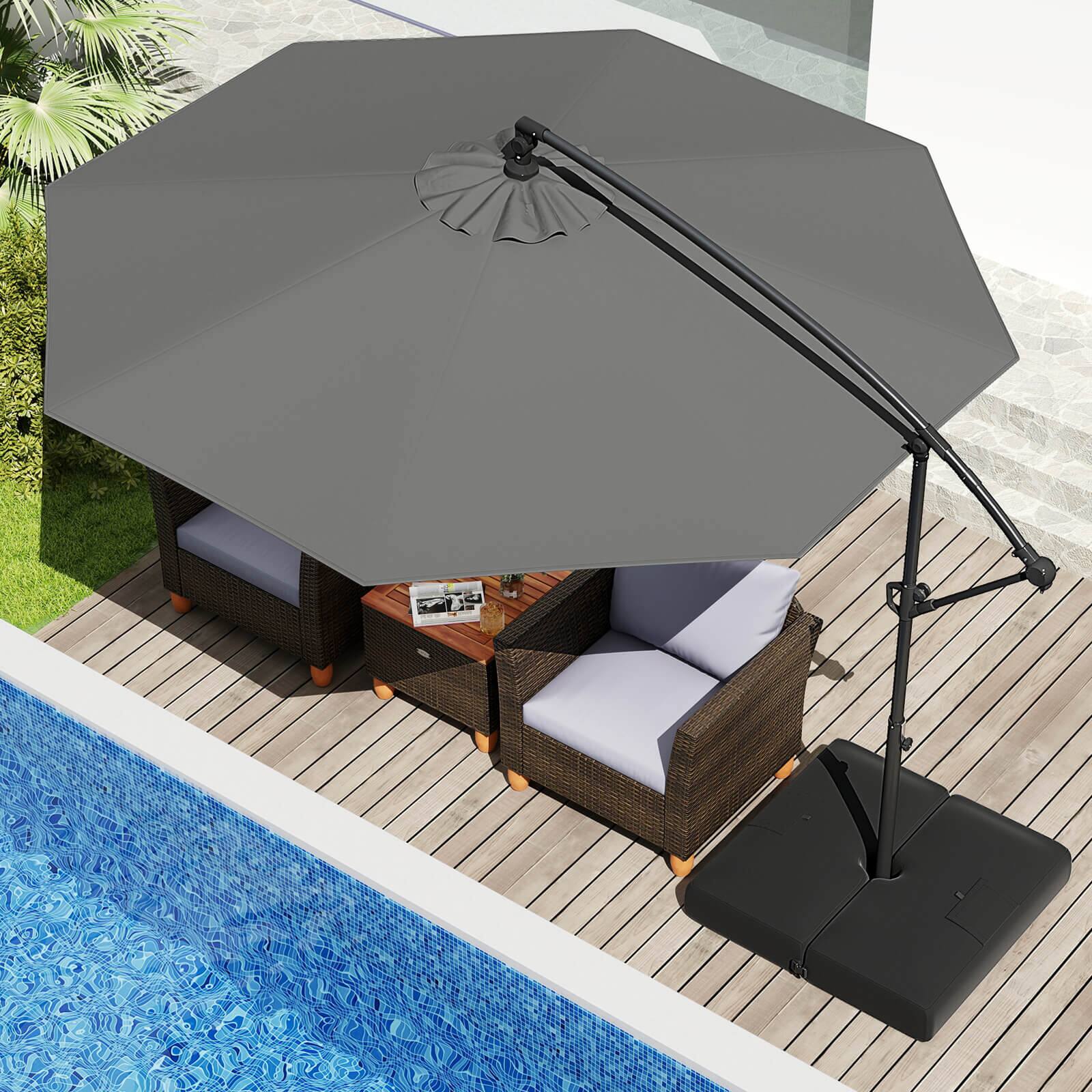 Alt View 2. Costway - Costway 10 FT Offset Hanging Umbrella with Base Patio Cantilever Umbrella 360° Rotation - Gray.