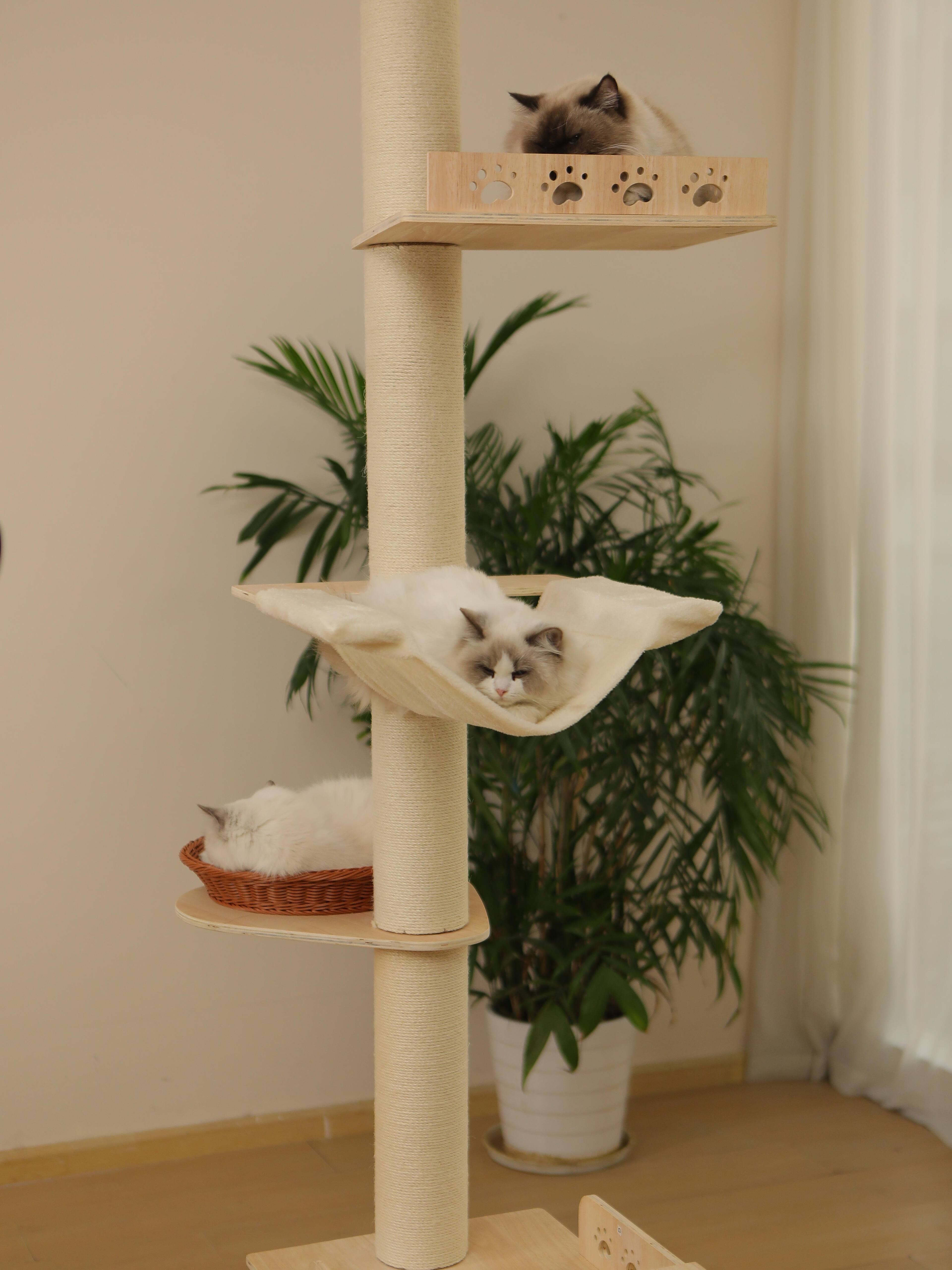 Alt View 4. JUJABU - 5-Tier Adjustable Cat Tree Tower – Hemp Scratching Post, Perches, Sturdy Indoor/Outdoor Activity Center.