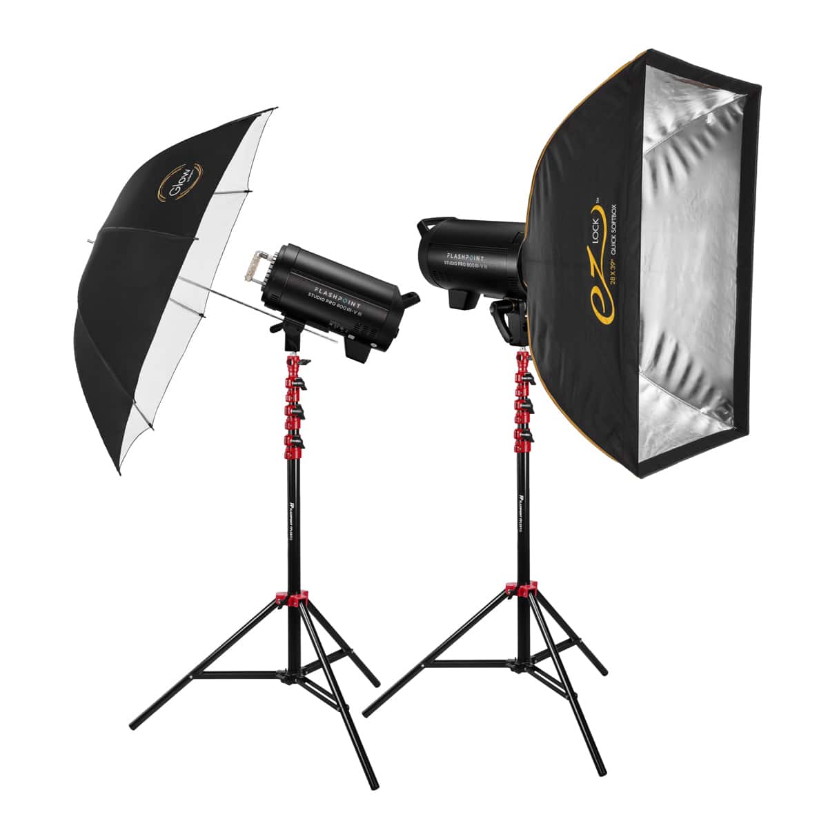 Flashpoint - Studio Pro 800 III-V 800W R2 Flash 2-Light Kit with LED Lamp, Bundle with Stands, Softbox and Umbrella price history on PriceWatchPro