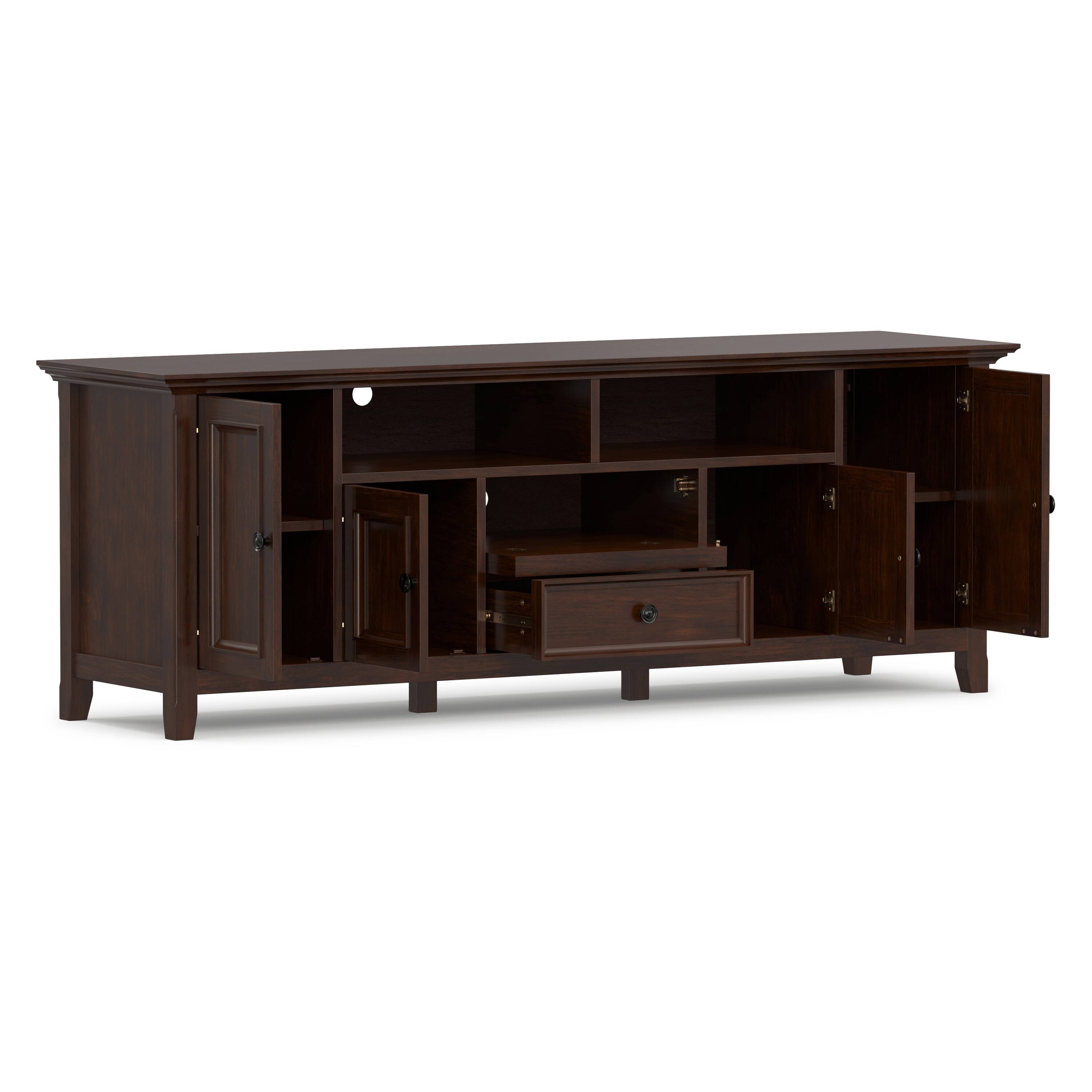 Alt View 1. Simpli Home - Simpli Home Amherst 72 inch Wide Solid Wood Transitional TV Stand - Russet Brown.
