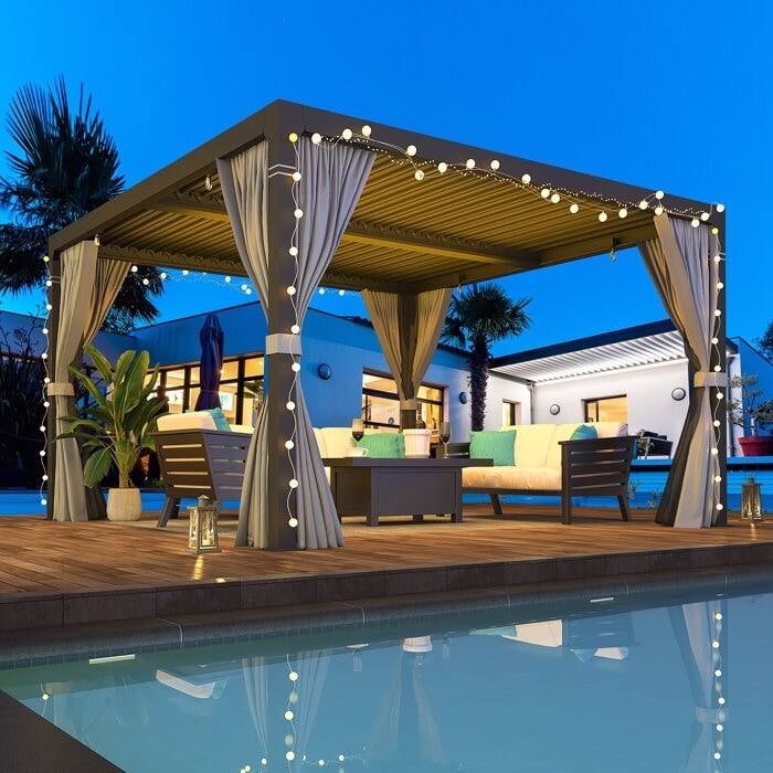 Alt View 4. U-HOMY - 10 Ft. W x 10 Ft. D Aluminum Patio Metal Pergola with Adjustable Louver Roof - Black.