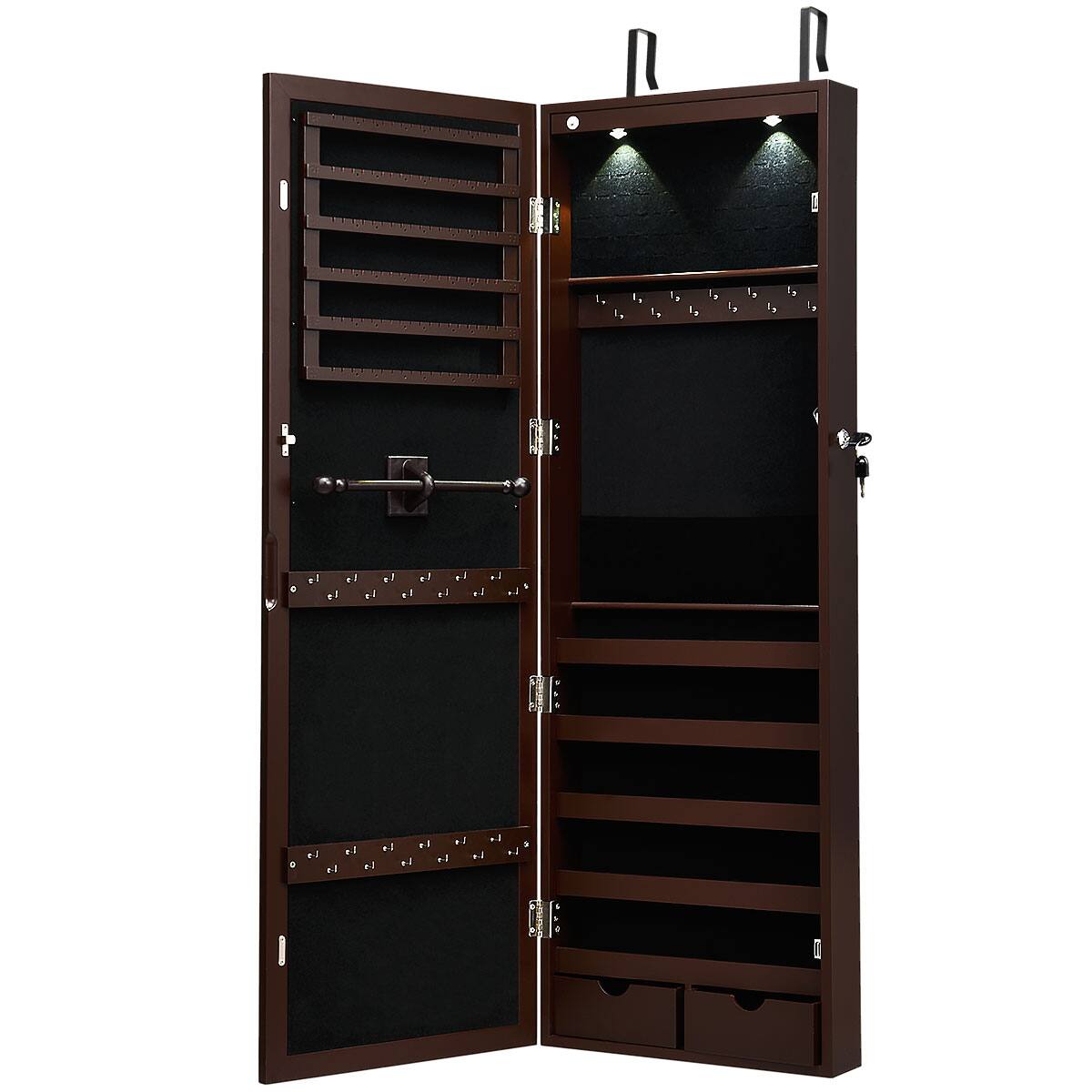 Alt View 17. Costway - Wall Mount Mirrored Jewelry Cabinet Organizer LED Lights - Brown.