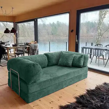 Front. KERDOM - 62'' Wide Corduroy Sleeper Sofa Bed, Convertible Loveseat Sofa With Pull-out Bed, Foldable Spliced Block Lounge Couch - Green.