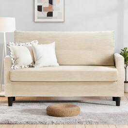 Vipbear - 50" Small Loveseat Sofa Couch Corduroy Comfy Love Seat with Spring Cushion, Solid Wood Frame, Tool-Free Assembly - Beige