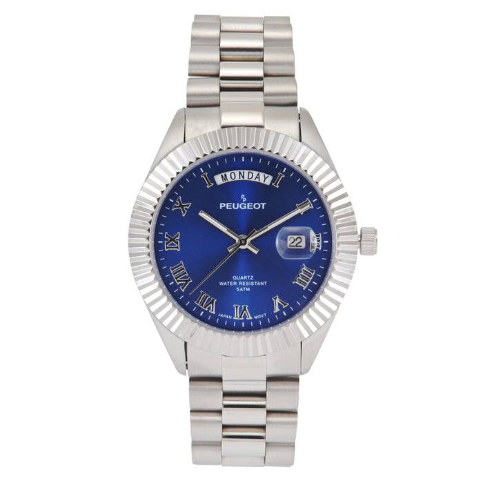 Peugeot - Men's 40mm Fluted Bezel Bracelet Watch - Blue