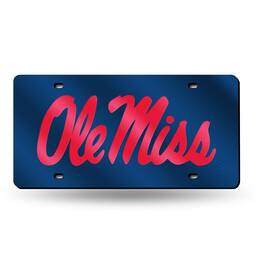 Rico Industries - Ole Miss Rebels Blue Mirrored Laser Cut License Plate Laser Tag - Multi