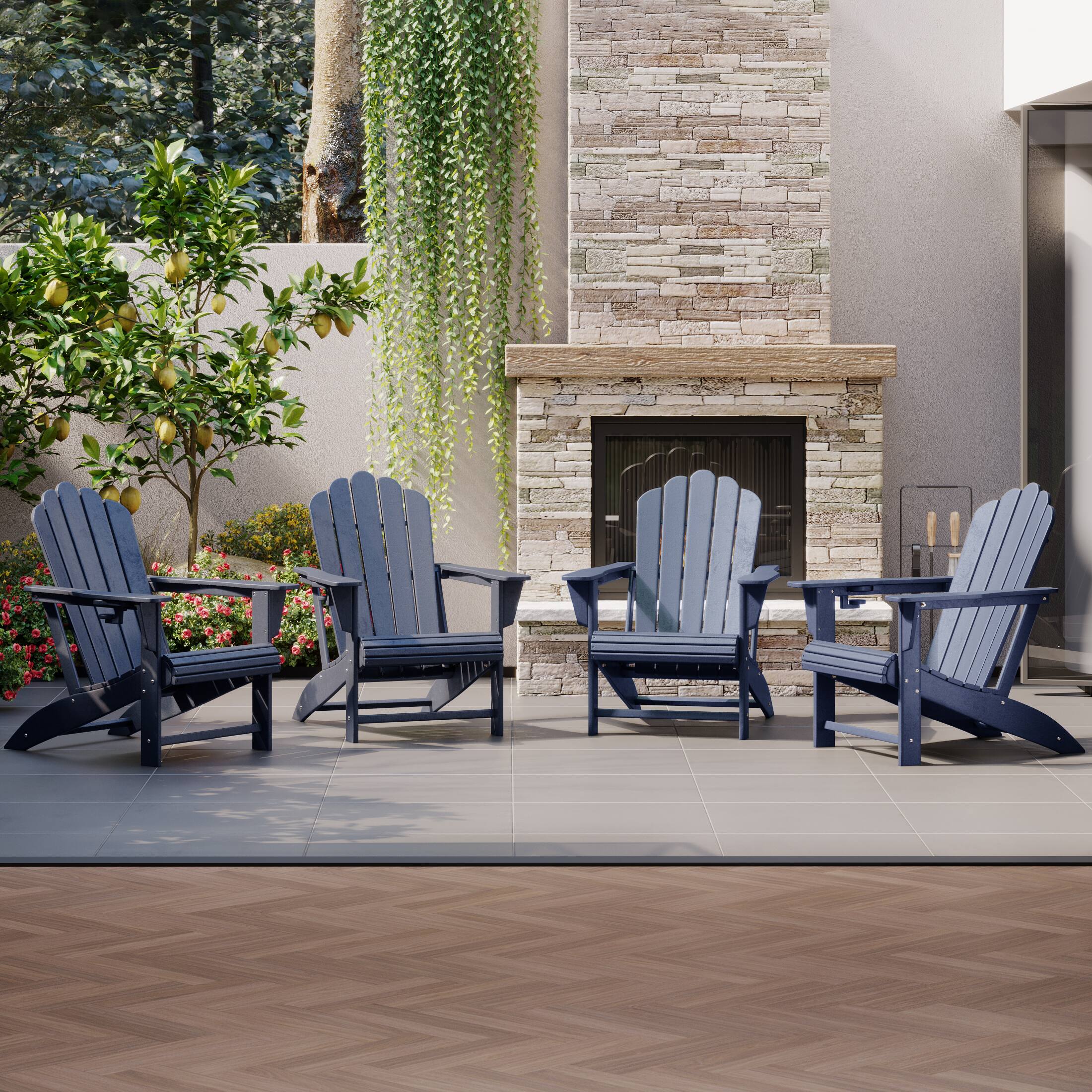 Angle. WestinTrends - WestinTrends Highland Outdoor Patio HDPE Adirondack Chairs With Cup Holders (Set of 4) - Navy Blue.