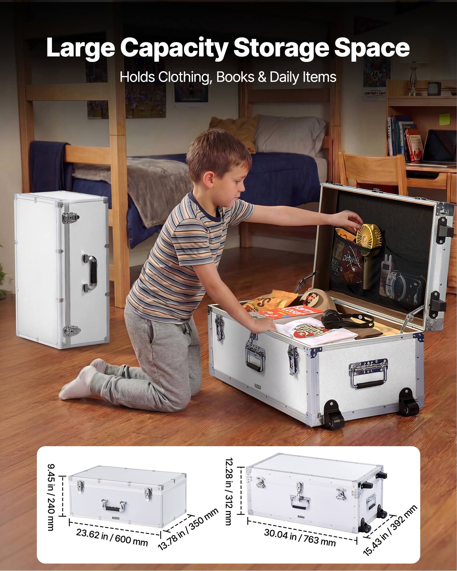 Large Capacity Storage Space  
Holds Clothing, Books & Daily Items  

- 9.45 in / 240 mm  
- 23.62 in / 600 mm  
- 13.78 in / 350 mm  
- 30.04 in / 763 mm  
- 15.43 in / 392 mm  
- 12.28 in / 312 mm  
- 15.43 in / 392 mm