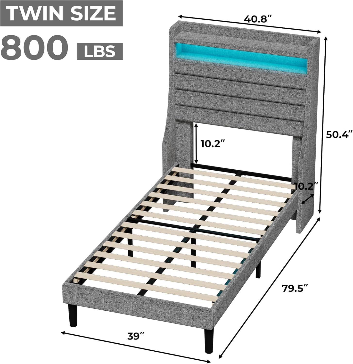 TWIN SIZE  
800 LBS  

40.8"  
10.2"  
50.4"  
0.2"  
79.5"  
39"