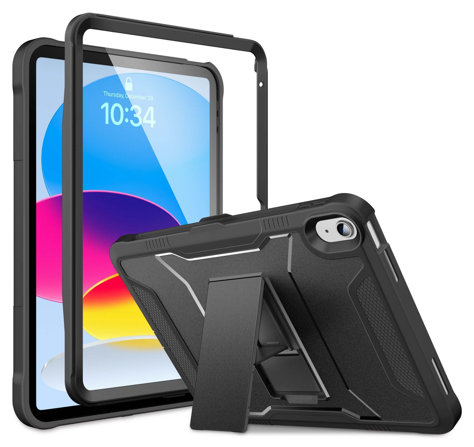 VIKESI - Protective Case for iPad (A16) 11–inch & iPad 10th Gen 10.9 –inch – Shockproof Design with Built-in Screen Guard - Black
