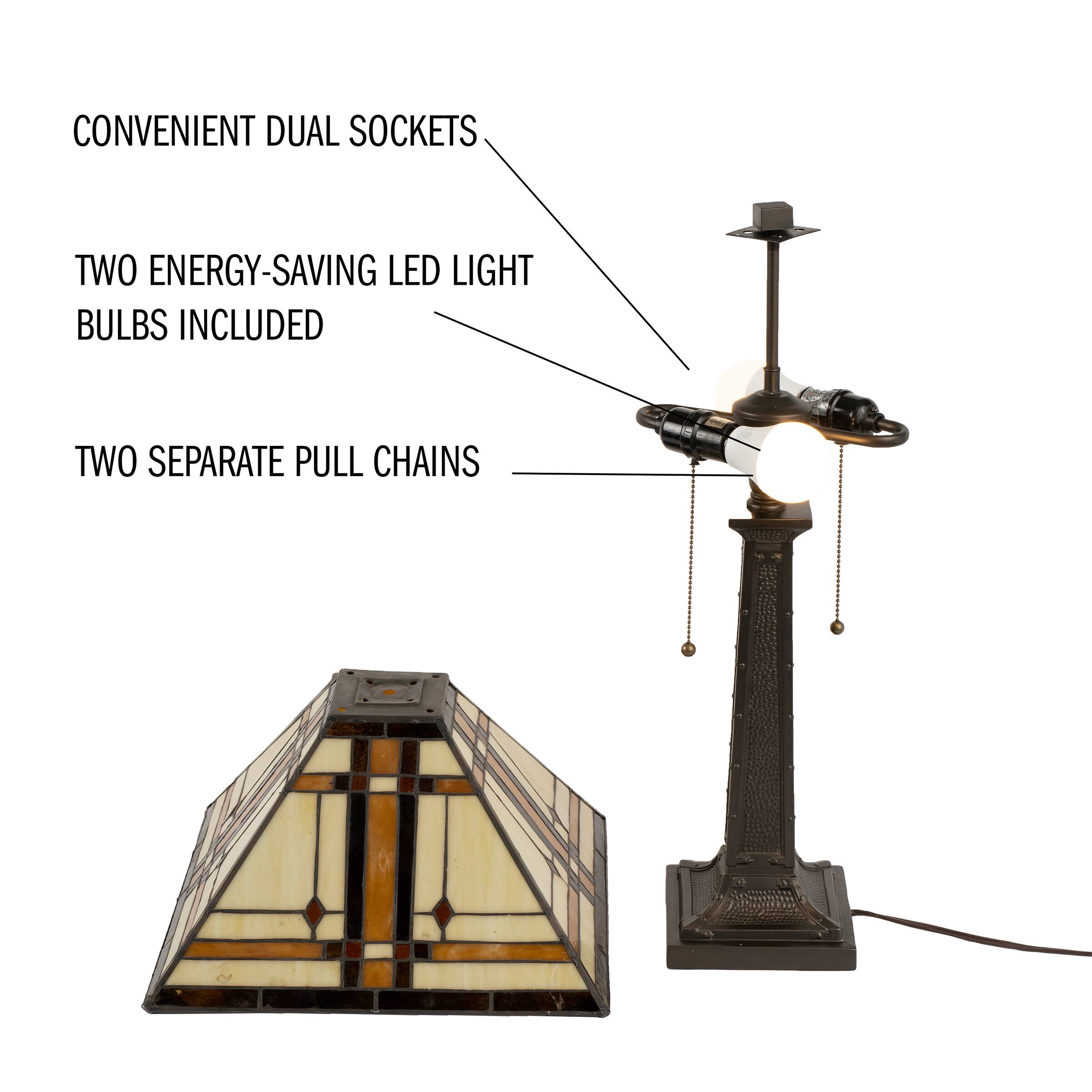 CONVENIENT DUAL SOCKETS  
TWO ENERGY-SAVING LED LIGHT BULBS INCLUDED  
TWO SEPARATE PULL CHAINS