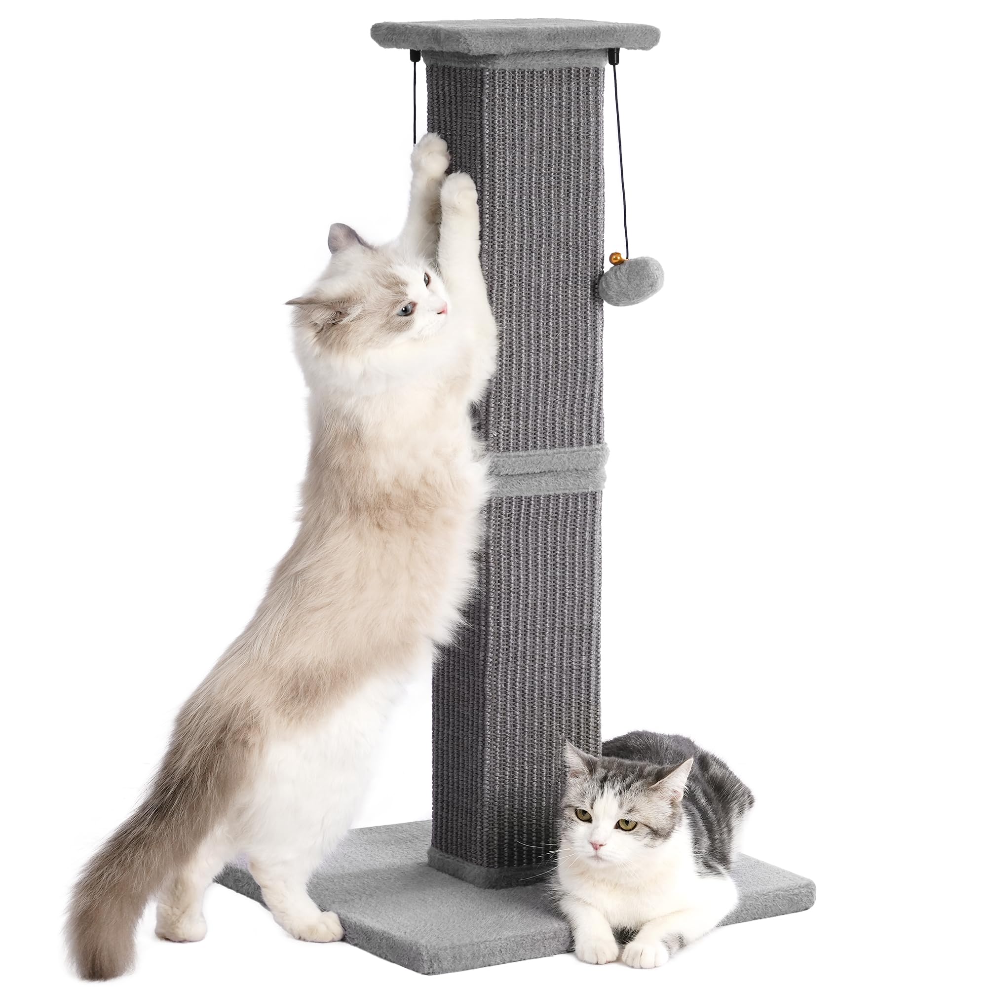 Front. Hirose Alice - Cat With Heavy Duty Base 33 Sturdy Square Sisal Scracher And 2 Interactive Hanging Balls For Big Cats - Grey.