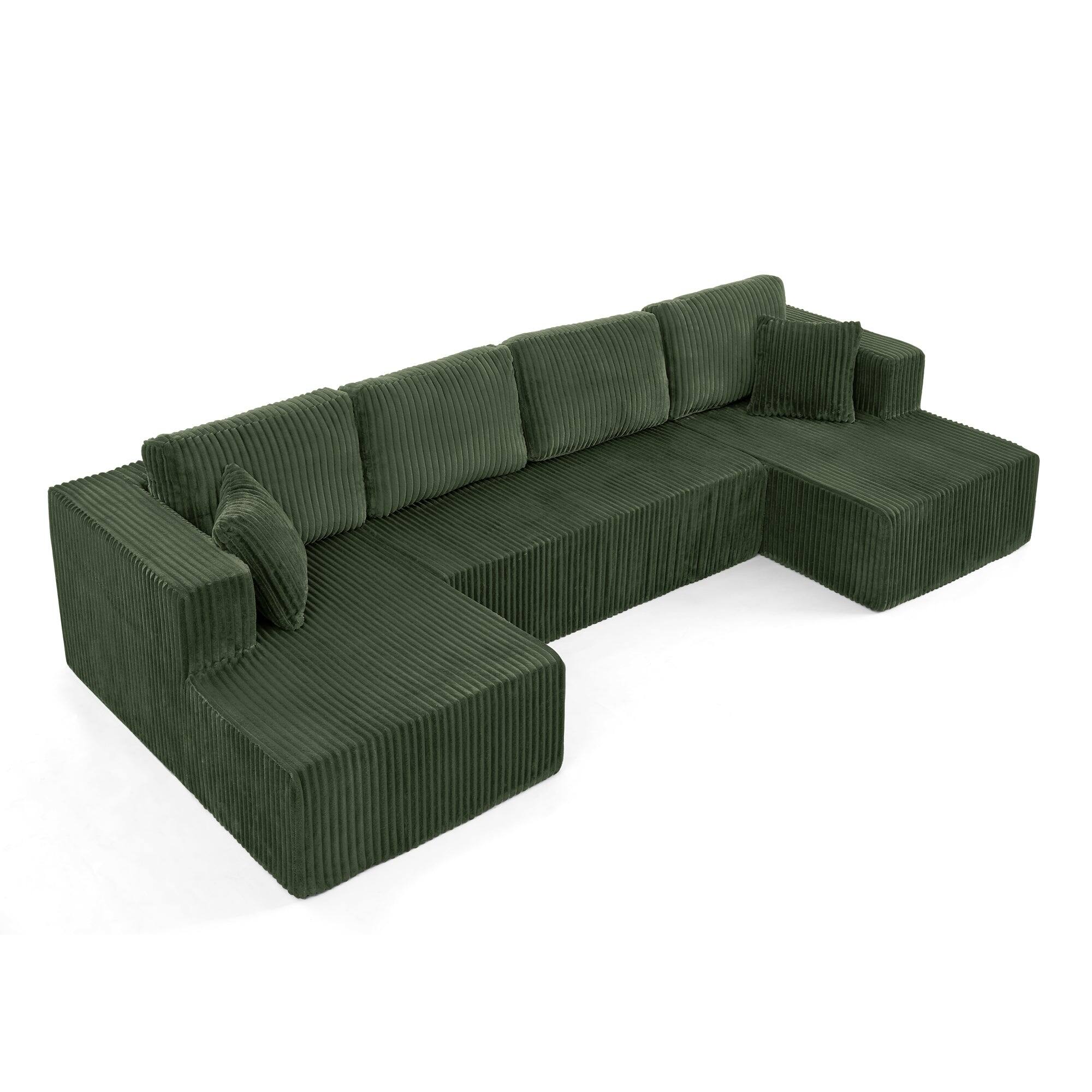 Alt View 8. Boyel Living - U Shape Modular Sectional Sofa Compressed Corduroy Couch Minimalist Sleeper Sofa for Living Room and Bedroom Green - Green.