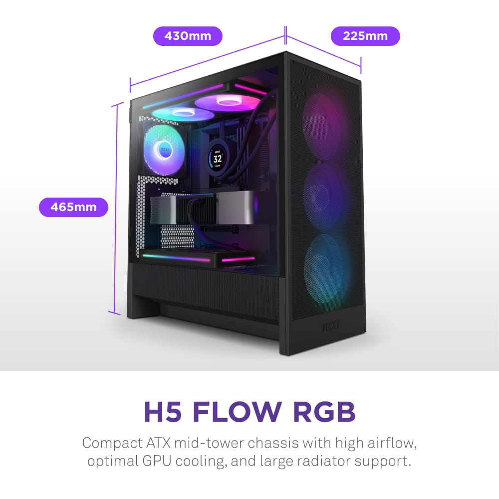 Nzxt H5 Flow Rgb 2024 Compact Atx Mid-tower Airflow Pc Case Black Cc 