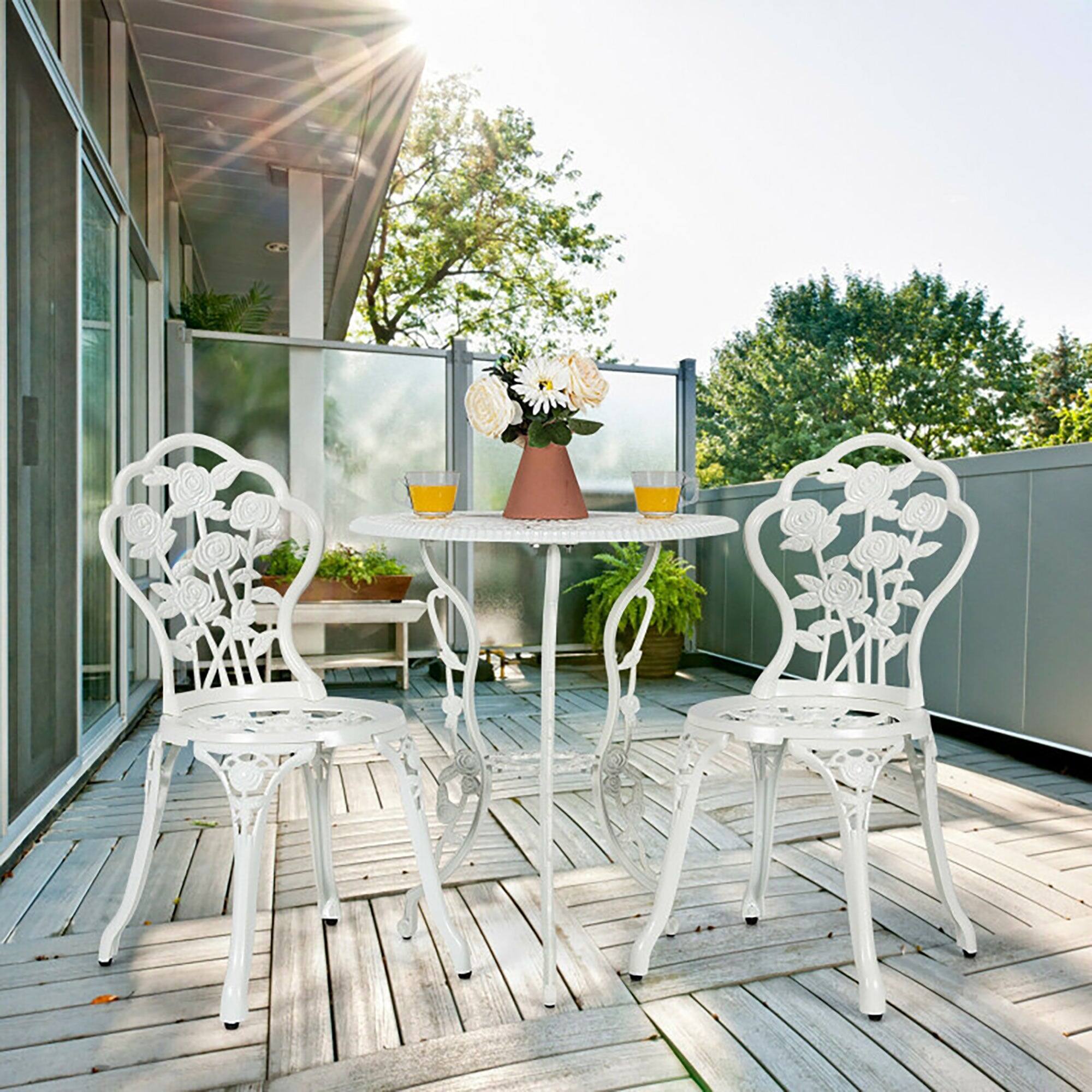 Alt View 1. Boyel Living - Outdoor Cast Aluminum Patio Furniture Set with Rose Design - White.