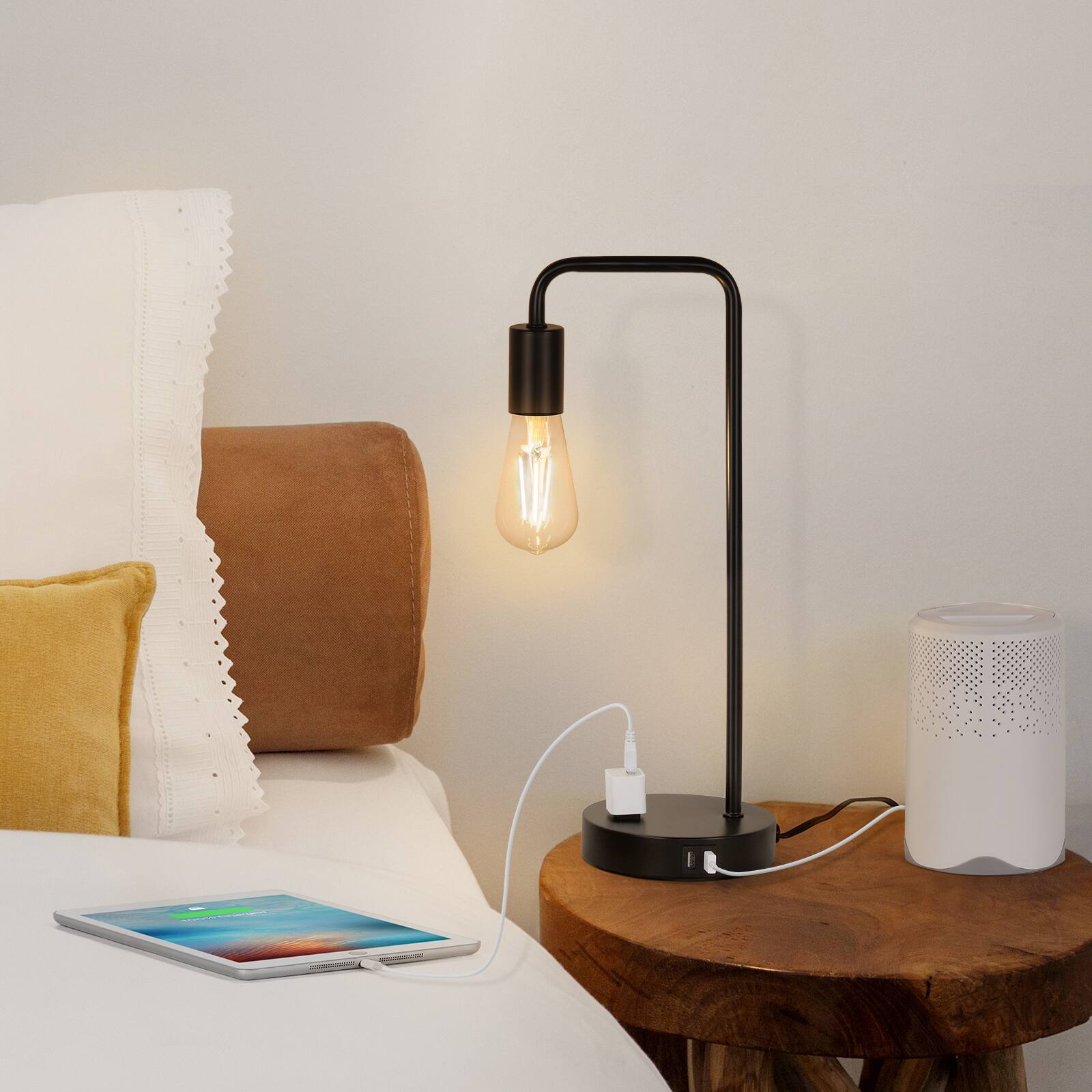 Alt View 2. Oumilen - Industrial Table Lamp with 2 USB Port, Touch Control 3-Way Dimmable Bedside Nightstand Reading Lamp.
