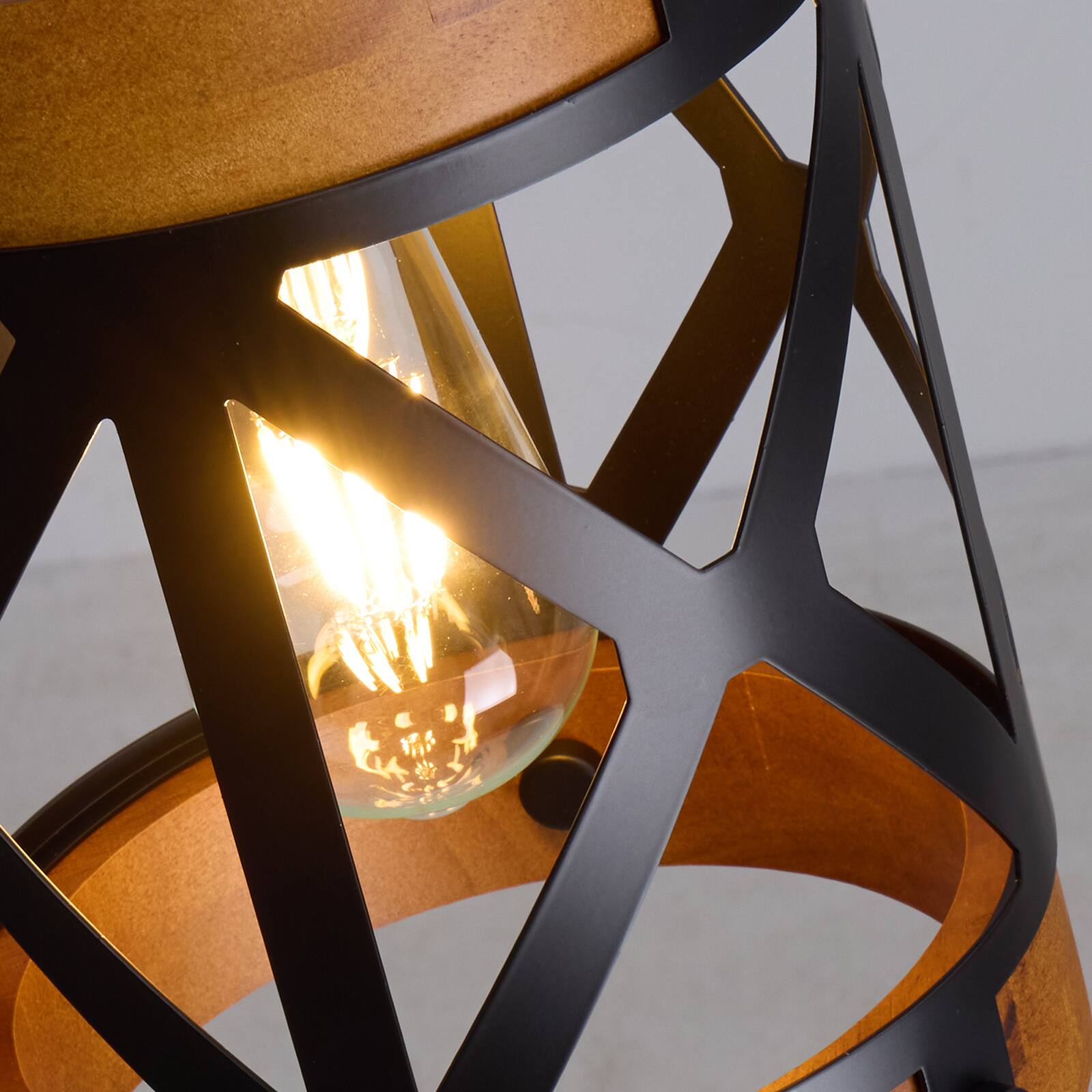 Alt View 9. Siljoy - 7-In Industrial Cage Pendant Light Black Wood Grain Lantern E26 Adjustable Height Kitchen Dining Entryway - Brown.