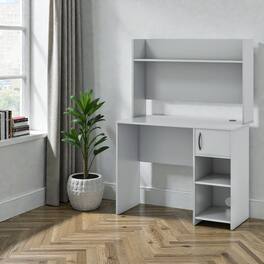 Hivvago - Computer Desk with Elevated Display Platform and Double Open Storage - Gray