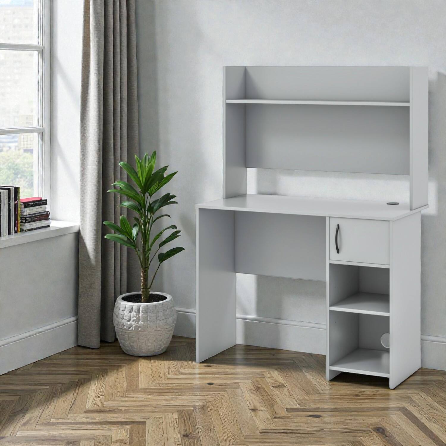 Front. Hivvago - Computer Desk with Elevated Display Platform and Double Open Storage - Gray.