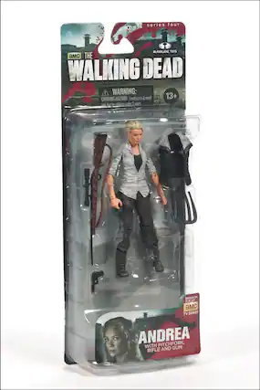 Series Four
McFarlane Toys
AMC The Walking Dead
WARNING: CHOKING HAZARD - Small parts & small balls. Not for children under 3 years.
13+
Based on the hit AMC TV series
Andrea with Pitchfork, Rifle and Gun
