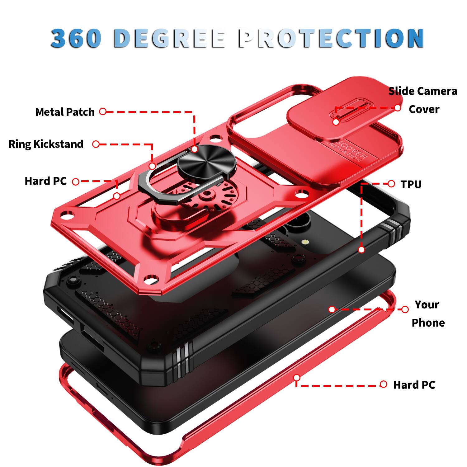 360 Degree Protection Slide Camera Metal Patch Cover Ring Kickstand Hard PC NOVA SCOVER TPU Your Phone Hard PC