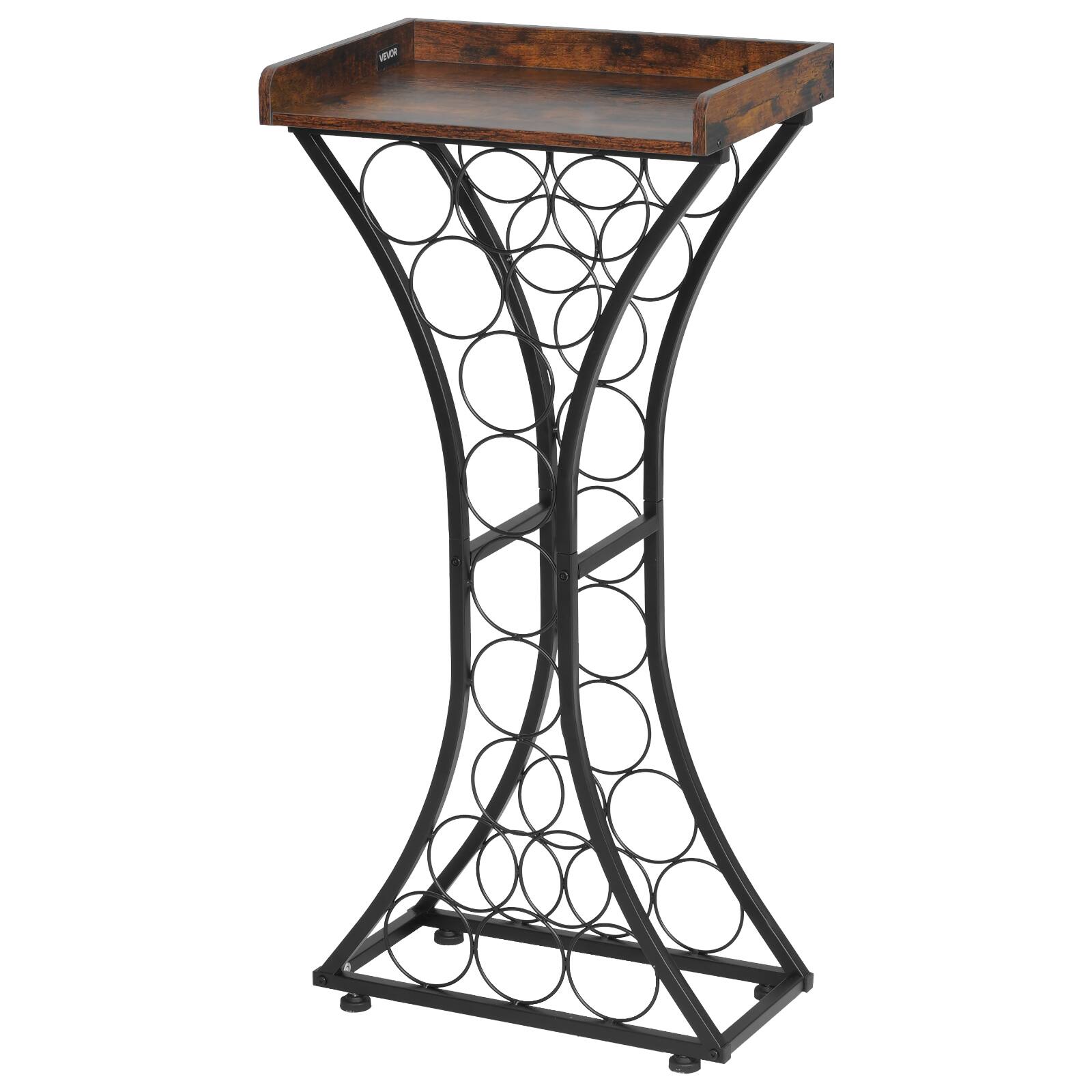 Alt View 5. VEVOR - 15 Bottle Wine Rack,Iron Freestanding Floor Wine Holder, Mini Bar Stand Liquor Cabinet with Wood Tabletop, For Home Bar - Black.