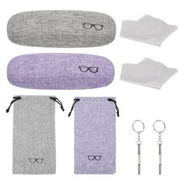 Unique Bargains - 1 Set Hard Shell Glasses Case Kit, Linen Fabric Sunglass Organizer w/ Storage Bag & Soft Cloth for Women/Men - Gray, Purple
