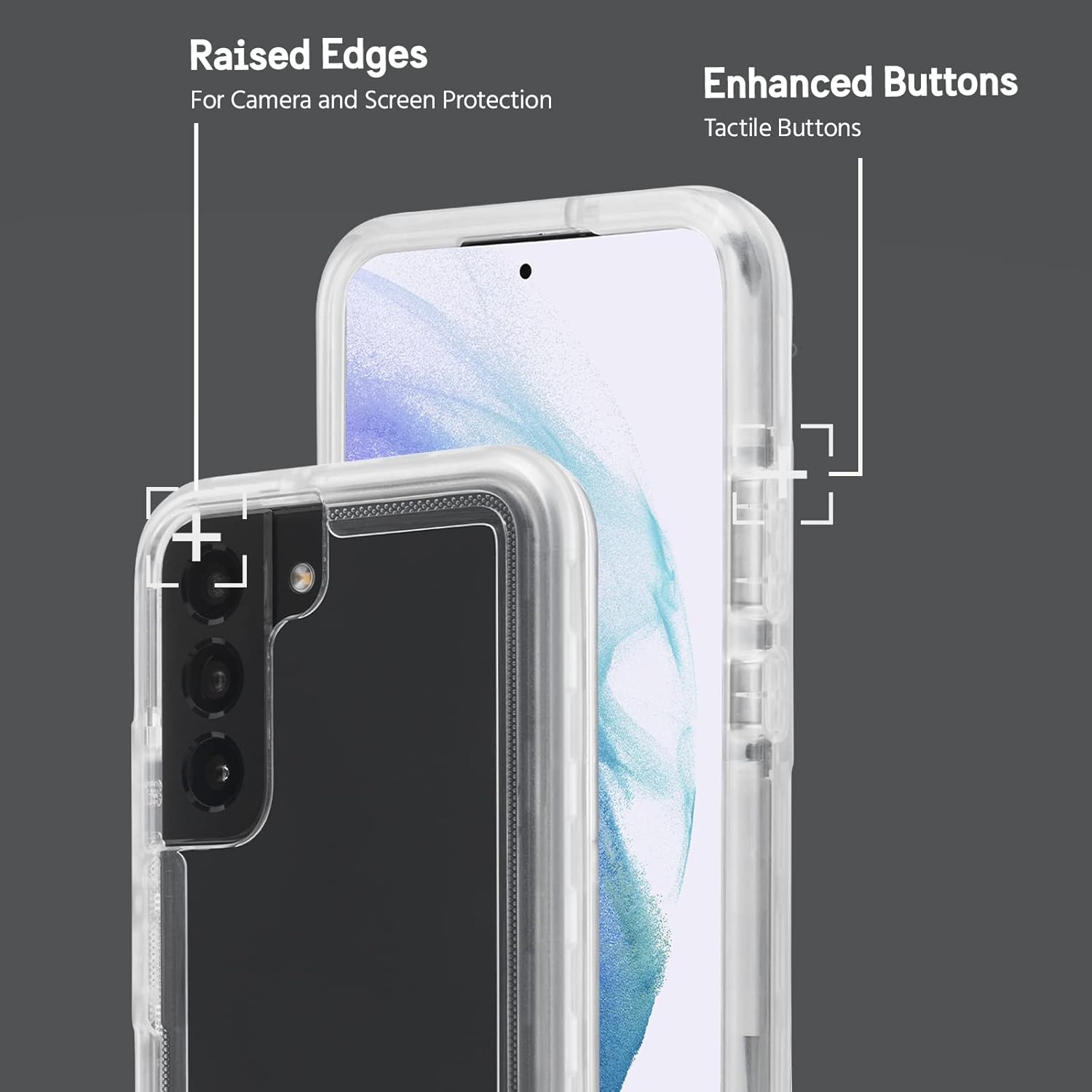 Raised Edges For Camera and Screen Protection Enhanced Buttons Tactile Buttons