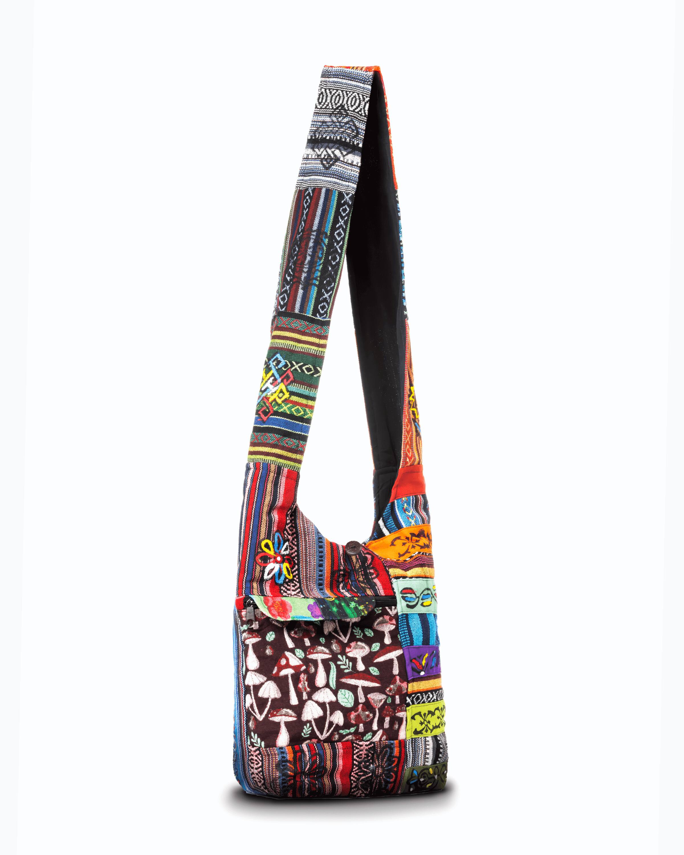 Angle. Kathmandu Collection - Tribal Stripe Patchwork Hobo Bag - Tribal Multicolor.