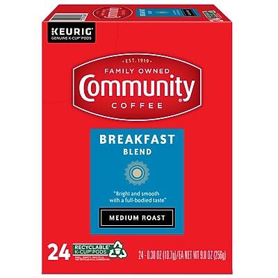 KEURIG GENUINE K-CUP PODS

EST. 1919 FAMILY OWNED

Community Coffee

BREAKFAST BLEND

"Bright and smooth with a full-bodied taste"

MEDIUM ROAST

24 RECYCLABLE K-CUP PODS

24 - 0.33 OZ (10.7g)/EA NET WT 9.0 OZ (255g)